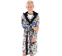 PlayStation Dressing Gown For Boys & Girls | Kids Camo Monochrome Game Controller Pocket Bathrobe | Childrens Soft Fluffy Nightwear Robe 7-8 Years