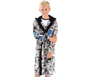 PlayStation Dressing Gown For Boys & Girls | Kids Camo Monochrome Game Controller Pocket Bathrobe | Childrens Soft Fluffy Nightwear Robe 11-12 Years