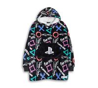 PlayStation Player One Boys Black Blanket Hoodie | Long Sleeve Cosy Fleece with Colourful Graphics | Gaming Loungewear for Gaming Sessions Merch
