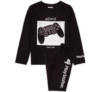 PlayStation Pyjamas For Boys | Kids Black Long Sleeve T Shirt With Trousers Gamer PJs | Silver Console Controller Gamepad Merchandise 9-10 Years