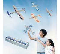 PLAYSTEM Balsa Wood Airplane Kit - 4 Pack Model Gliders & Rubber Band Powered Planes | Outdoor Toy Set for Kids | STEM Learning Airplanes | Easy Assembly No Glue Needed