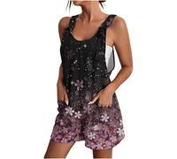 Playsuits for Women UK Clearance,Ladies Linen Dungarees Summer Casual Sleeveless Printed Rompers Adjustable Strappy Shorts Rompers Comfortable Loose Short Overalls Jumpsuits with Pockets S-5XL