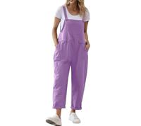 Playsuits for Women UK Dungarees for Women UK Loose Casual Sleeveless Bib Overalls Ladies Long Jumpsuit Summer Solid Playsuit Romper with Pockets Work Overalls Purple