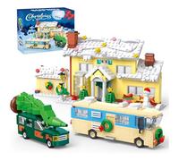 PlaySynthe 4 in 1 Christmas Building Blocks Kit, 650 PCS DIY Christmas Building Set with Snow Village Pickup Garage RV, Xmas Decor Toys Architecture Bricks Model, Gifts for Adults Teens Kids