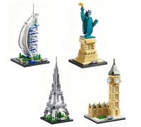 PlaySynthe 4 PCS Architecture Building Blocks Set, 939 PCS Architectural Building Model with Statue of Liberty, Eiffel Tower, Burj Al Arab, Big Ben, STEM Architecture Blocks Toys, Gifts for Adults