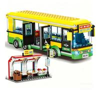 PlaySynthe City Bus Building Blocks Set, 416 PCS Pushable Bus Bricks Toy with Station Platform, Realistic Doors & Seats, STEM City Vehicle Construction Building Model Toy, Gifts for Adults and Teens