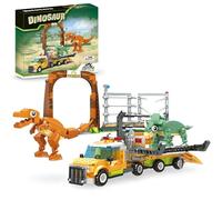 PlaySynthe Dinosaur Building Blocks Set, 625 PCS Tynosaurus Rex Triceratops Transport Truck Building Toy, STEM Dinosaur World Animal Bricks Model Toys, Gifts for Adults and Kids