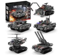 PlaySynthe Military Tank Building Block Kits, 5 in 1 War Vehicle Building Set with RC, Tank Bricks Model, Military Vehicle Model Toy, Gifts for Adults and Fans, 389 PCS