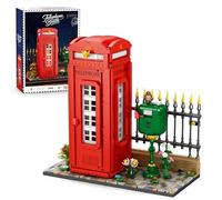 PlaySynthe Telephone Booth Building Blocks Set, 1707 PCS Retro British Red Telephone Booth Building Set, City Vintage Architecture Bricks Model Toy, Gifts for Adults and Teens