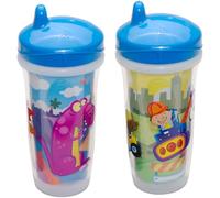 Playtex Baby Sipsters Stage 3 Hard Spout Cups, Dinosaurs and Construction 3D Graphics, 9 Oz, 2 Count - Spill-Proof, Leak-Proof, and Insulated