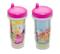 Playtex Baby Sipsters Stage 3 Hard Spout Cups, Princess and Butterfly 3D Graphics, 9 Oz, 2 Count - Spill-Proof, Leak-Proof, and Insulated