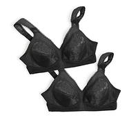 PLAYTEX Women's 18 Hour Comfort-Strap Wireless, Full-Coverage Bra with 4-Way Trusupport, Single, Opaque, Black/Black, 2-Pack, 38D (Pack of 2)