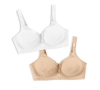 Playtex Women's 18 Hour Silky Soft Smoothing Wireless, Full-Coverage T-Shirt Bra, Single Or 2-Pack, Opaque, White/Nude, 40C (Pack of 2)