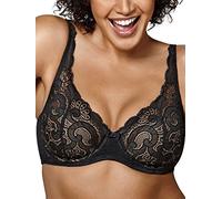 Playtex Women's Love My Curves Thin Foam W/Lace Underwire Bra, Black/Nude, 36DD