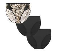 PLAYTEX Women's Microfiber High-Cut Pack, Plus Underwear Available, 3-Pack, Sizes M to 5X Briefs, Heirloom White Leo Print/Dressed in Black/Dressed in Black, XL (Pack of 3)