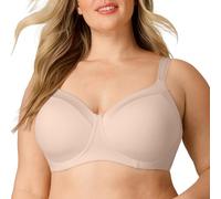 Playtex Women's Wireless Balconette, Plus-Size Bras Available, Full Coverage, Moisture-Wicking, Supportive, 4751 T-Shirt, Almond, 42DD