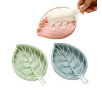 PLAYTHROUGH Silicone Soap Dish 3 Pcs, Leaf Shaped Soap Holder with Draining Tray(Pink, Green, Blue)