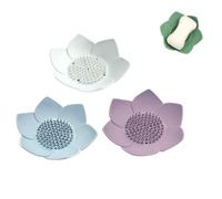 PLAYTHROUGH Soap Dishes 3 Pack, Soap Tray with Draining, Silicone Petal Soap Case Holder for Bathroom Kitchen Keep Soap Dry(White Grey Pink)