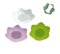 PLAYTHROUGH Soap Dishes 3 Pack, Soap Tray with Draining, Silicone Petal Soap Case Holder for Bathroom Kitchen Keep Soap Dry(White Green Pink)