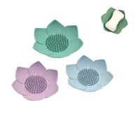 PLAYTHROUGH Soap Dishes 3 Pack, Soap Tray with Draining, Silicone Petal Soap Case Holder for Bathroom Kitchen Keep Soap Dry(Grey Green Pink)