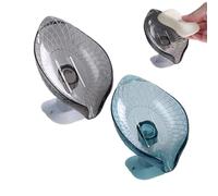 PLAYTHROUGH Soap Holder Suction Cup 2 Pcs, Leaf Shape Soap Dish Drain Holder（Gray, Green