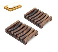 PLAYTHROUGH Wooden Soap Dish for Bathroom Shower, Homemade Natural Soap Holder 2 Pack (Rectangular)