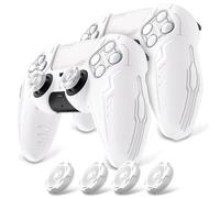 PlayVital 2 Set Silicone Case for ps5 Controller - Anti-Slip Premium Silicone Material|Futuristic CyberMech Design|Compatible with ps5 Official Charging Dock - White