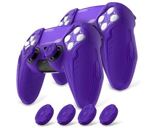 PlayVital 2 Set Silicone Case for ps5 Controller - Anti-Slip Premium Silicone Material|Futuristic CyberMech Design|Compatible with ps5 Official Charging Dock - Purple