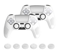 PlayVital 2 Set Upgraded Silicone Cover Skin for ps5 Controller with 12 Thumb Grips & 4 Stickers, Compatible with Charging Dock, 3D Studded Edition Anti-Slip Shockproof Controller Grip, White