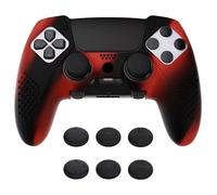 PlayVital 3D Studded Edition Anti-Slip Silicone Cover Case for ps5 Edge Controller, Soft Rubber Protector Skin for ps5 Edge Wireless Controller with 6 Thumb Grip Caps - Red & Black
