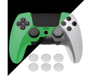 PlayVital 3D Studded Edition Anti-Slip Silicone Cover Case for ps5 Edge Controller, Soft Rubber Protector Skin for ps5 Edge Wireless Controller with 6 Thumb Grip Caps - Glow in Dark - Green