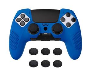 PlayVital 3D Studded Edition Anti-Slip Silicone Cover Case for ps5 Edge Controller, Soft Rubber Protector Skin for ps5 Edge Wireless Controller with 6 Thumb Grip Caps - Blue