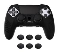 PlayVital 3D Studded Edition Anti-Slip Silicone Cover for ps5 Edge Black | Dock-Friendly Open Design,with Thumb Grip Caps,Textured Anti-Slip Grip