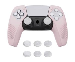 playvital 3D Studded Edition Cherry Blossoms Pink Ergonomic Soft Silicone Case Grips for ps5, Rubber Protector with 6 Thumbstick Caps for ps5 Controller - Compatible with Charging Station