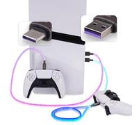 PlayVital 6.56FT Illuminated Charging Cable for ps5 Controller (2-Pack), USB Type C Charging Cord for Xbox Core/Elite Series 2 / Switch 2 Pro Controller, Universal LED Light Up Data Cord for Gamepad