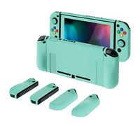 PlayVital AlterGrips Dockable Protective Case for Nintendo Switch, Ergonomic Hard Shell for Nintendo Switch, Joycon Cover w/Screen Protector & Thumb Grips & Button Capss - Misty Green