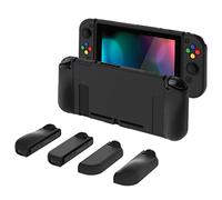 PlayVital AlterGrips Dockable Protective Case for Nintendo Switch, Ergonomic Hard Shell for Nintendo Switch with Screen Protector & Thumb Grips & Button Caps - Black