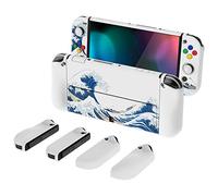 PlayVital AlterGrips Protective Slim Case for Nintendo Switch OLED, Ergonomic Grip Cover for Joycon, Dockable Hard Shell for Switch OLED w/Thumb Grip Caps & Button Caps - The Great Wave off Kanagawa