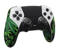 PlayVital Anti-Skid Sweat-Absorbent Controller Grip for ps5 Edge Wireless Controller, Professional Textured Soft PU Handle Grips Anti Sweat Protector for ps5 Edge Controller - Green Weeds