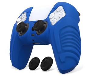 PlayVital Anti-Slip Protective Case for PS5 Controller, Soft Case Silicone Case Accessory with Thumbstick Cap Raging Warrior Edition, Blue