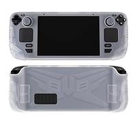 PlayVital Armor Series Protective Case for Steam Deck, Soft Cover Silicone Protector for Steam Deck with Back Button Enhancement Designed & Thumb Grips Caps - Clear White