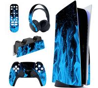 PlayVital Blue Flame Full Set Skin Decal for ps5 Console Disc Edition,Sticker Vinyl Decal Cover for ps5 Controller & Charging Station & Headset & Media Remote