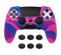 PlayVital Controller Grip with Thumb Grip Cap for ps5 Edge Pink Purple Blue | Dock-Friendly Open Design,with Thumb Grip Caps,Textured Anti-Slip Grip