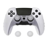 PlayVital Controller Grip with Thumb Grip Caps for ps5 Edge Clear White | Dock-Friendly Open Design,Textured Anti-Slip Grip,Soft Rubber Protector