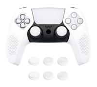 playvital Controller Skins for ps5 Compatible with Charging Station White | Non-slip skin cover, ergonomic handles, soft silicone, 3D nubs edition, 6 stick attachment caps, white