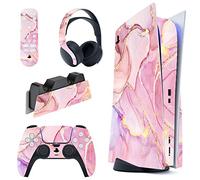 PlayVital Cosmic Pink Gold Marble Effect Full Set Skin Decal for ps5 Console Disc Edition,Sticker Vinyl Decal for ps5 Controller & Charging Station & Headset & Media Remote