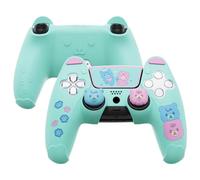 playvital Cute Bear Controller Silicone Case for ps5, Controller Cover Compatible with Charging Station, Gamepad Skin Protector for ps5 with Touch Pad Sticker & Thumb Grips - Green & Green & Pink