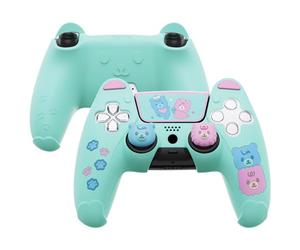playvital Cute Bear Controller Silicone Case for ps5, Controller Cover Compatible with Charging Station, Gamepad Skin Protector for ps5 with Touch Pad Sticker & Thumb Grips - Green & Green & Pink