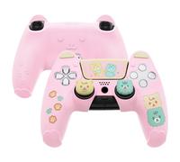 playvital Cute Bear Controller Silicone Case for ps5, Kawaii Controller Cover Compatible with Charging Station, Gamepad Skin Protector for ps5 with Touch Pad Sticker & Thumb Grips - Pink & Yellow