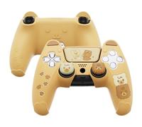 PlayVital Cute Bear Controller Silicone Case for ps5, Kawaii Controller Cover Compatible with Charging Station, Gamepad Skin Protector for ps5 with Touch Pad Sticker & Thumb Grips - Yellow & Brown
